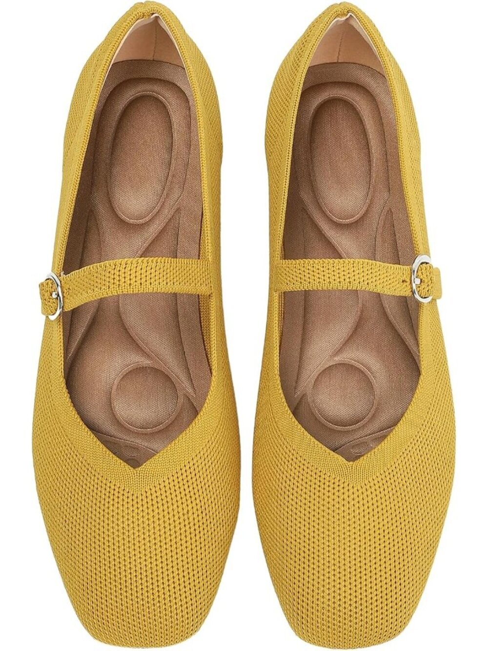 Women's Ginger Knit Flats Square Toe Casual Ballet Flat Ankle Strap Shoes